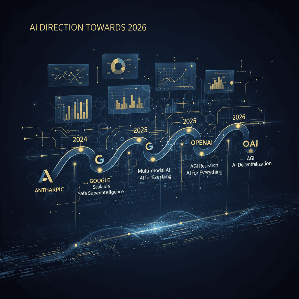 AI 3사 전략 비교 Anthropic Google OpenAI AI 전략 방향 비교 2026년 미래 로드맵 다이어그램