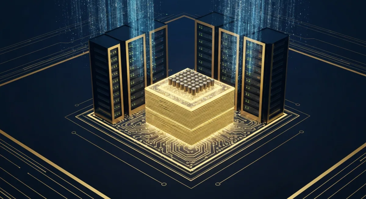 AI 데이터센터 반도체 부품 추상 일러스트